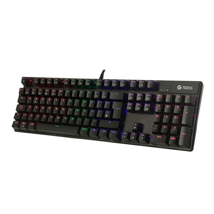 Teclado Mecánico Teros TE-4068G – Interruptor Azul, Retroiluminación Rainbow, USB 2.0, Español, Negro - 1